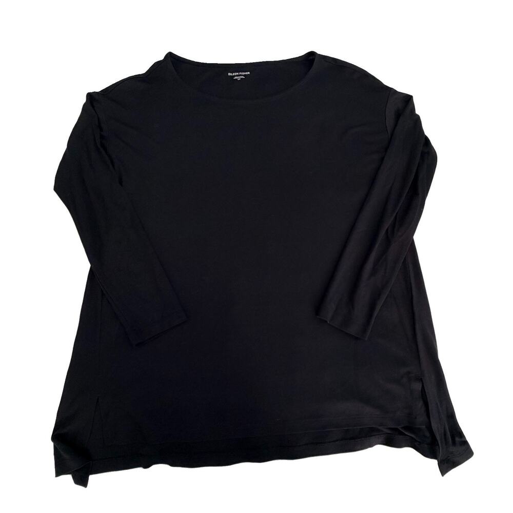 Eileen Fisher Black Round Neck Tunic Blouse S 100% Tencel Lyocell EUC Capsule